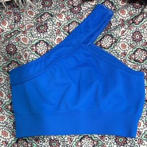 Blue One-Shoulder Ribbed sports bra size s